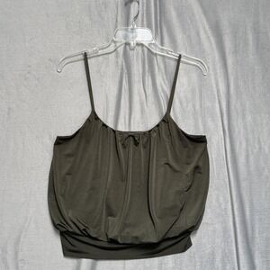 Express Tank Top Womens Medium Dark Olive Green Cami Spaghetti Strap Bubble Hem